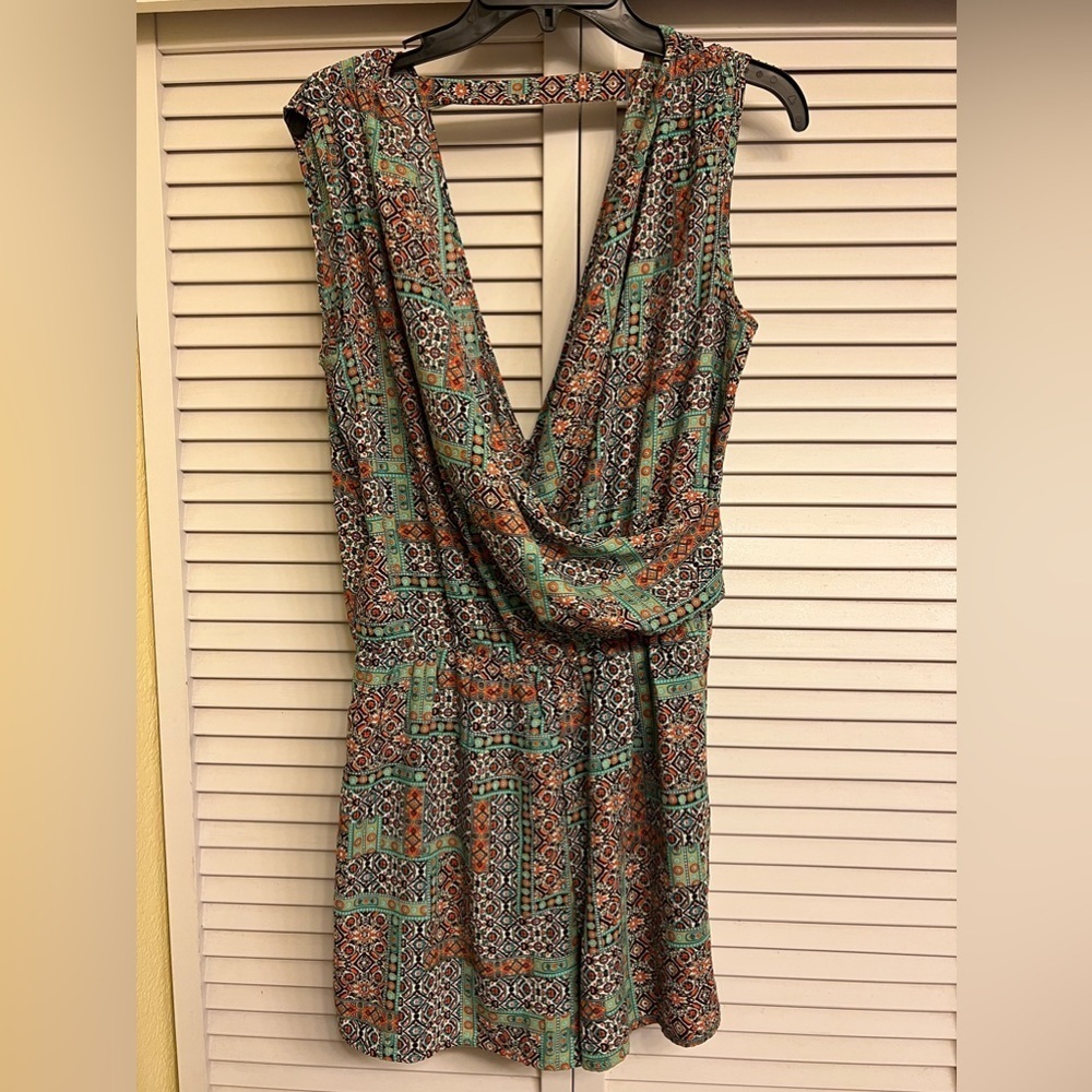 Whisper Teal and Orange Dressy Women’s Shorts Romper Jumper Onsie Sz M